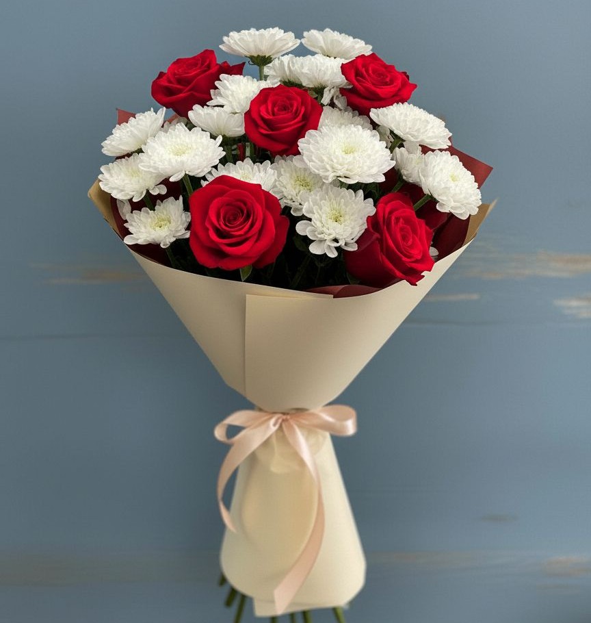 Букет цветов из: Розы и Хризантемы в Сергокале