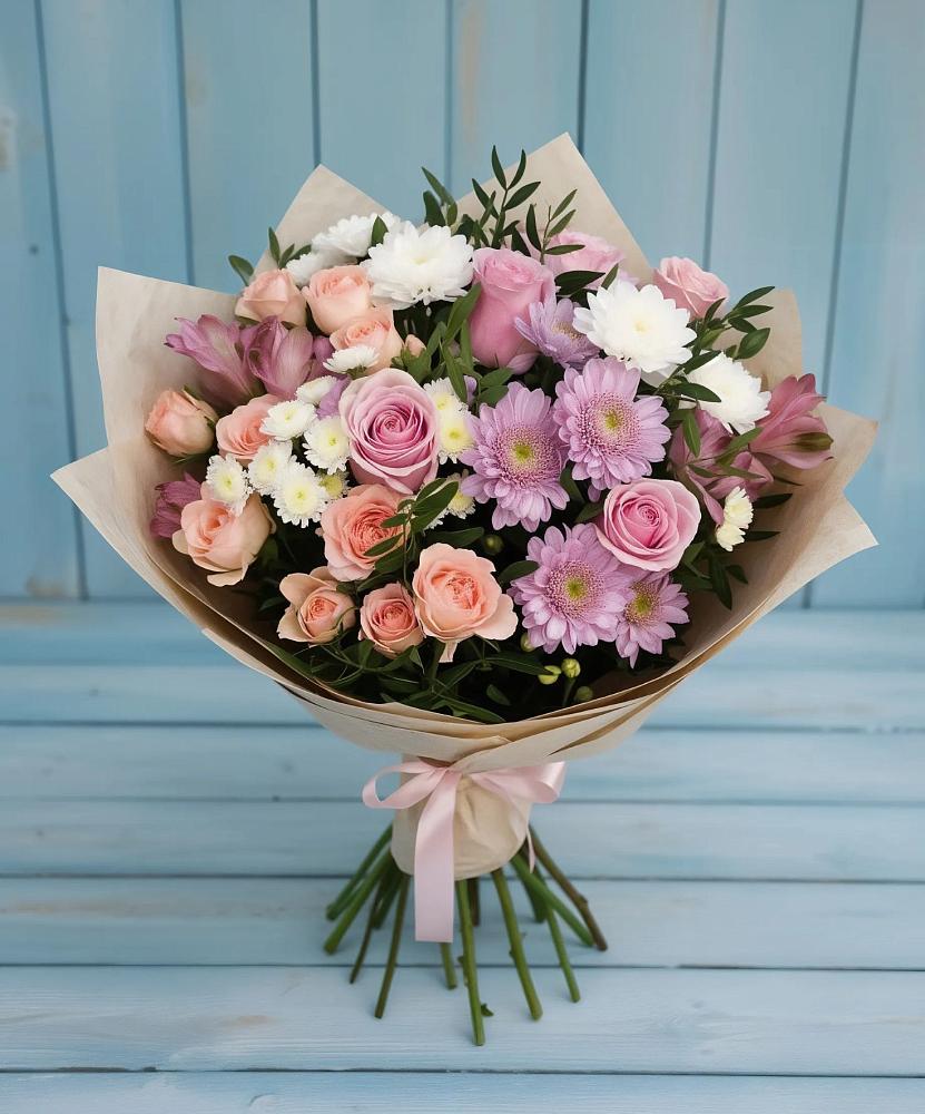 Букет цветов из: Хризантемы, Розы и Альстромерии в Сергокале