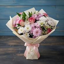 Букет цветов из:  Хризантемы, Альстромерии и Розы #REPLACE_PRED# Сергокале