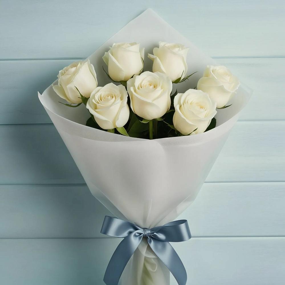 Букет 7 Белых роз Эдлесс Лав в Сергокале